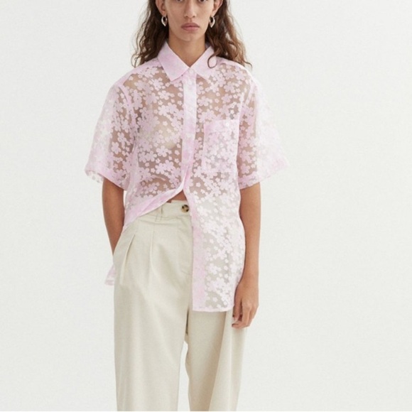 Blanca Astra Oversized Lace Short Sleeve Shirt Pale Pink 33881 - Picture 2 of 12